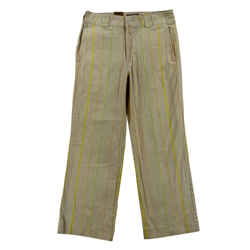 Dickies Cropped Work Pants Juniors 5/27 Beige Stripe Twill Relaxed Casual NWT